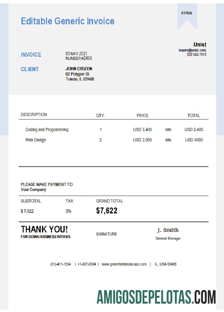 Fatura Unista dos EUA amostra